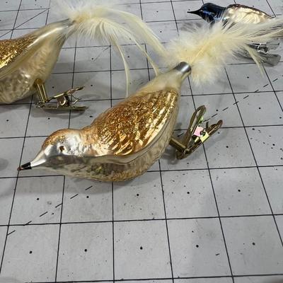 Yellow and Gold Sparkel Clip On Birds 
