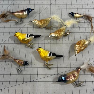 Yellow and Gold Sparkel Clip On Birds 