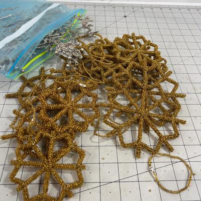 Gold & Silver Snowflakes, Beaded and Glitter