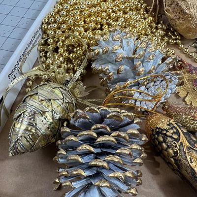Another Resin and Pinecone Ornaments Gold Tone