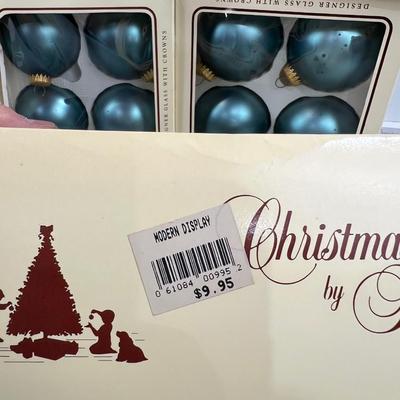 5 Boxes, All New and All Blue Glass Ornaments 
