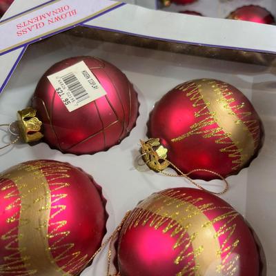 4 Pink, Fuchia Color  and Gold Boxes of NEW Glass Ornament