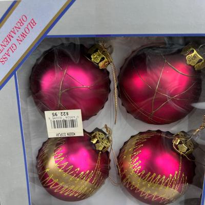 4 Pink, Fuchia Color  and Gold Boxes of NEW Glass Ornament