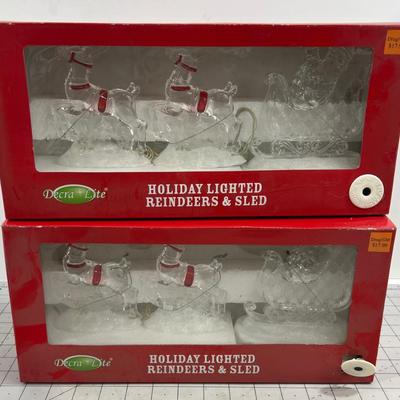 2 Clear Santa and Reindeer Light up Décor NEW 