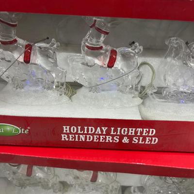 2 Clear Santa and Reindeer Light up Décor NEW 
