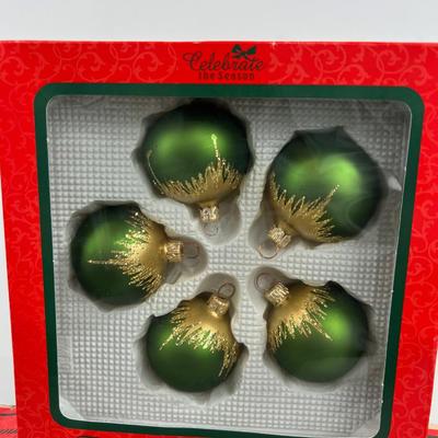 3 Boxes of New Green Ornaments - 5 in each box. 