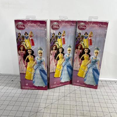 3 Disney Sparkling Princess, Bell, Ariel and Sleeping Beauty 