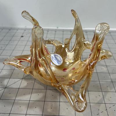Murano Orange and Tan Iridescent Free Form GLASS 