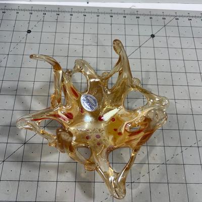 Murano Orange and Tan Iridescent Free Form GLASS 