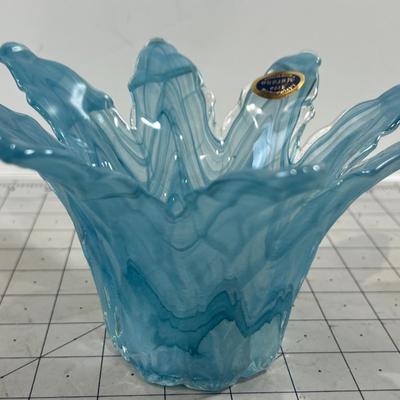 Light Blue Murano Glass Flower Shaped Bowl 