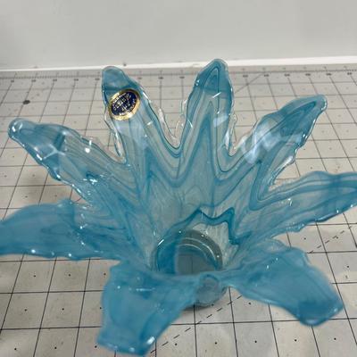 Light Blue Murano Glass Flower Shaped Bowl 