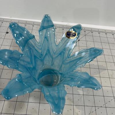 Light Blue Murano Glass Flower Shaped Bowl 