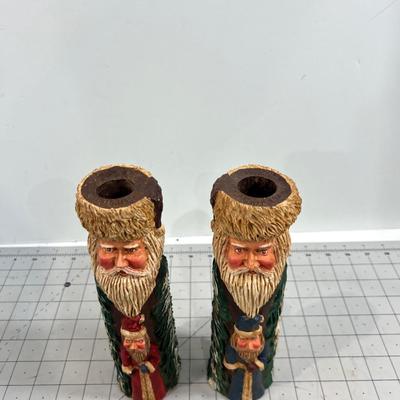 Pair of Resin SANTA Candle Sticks 