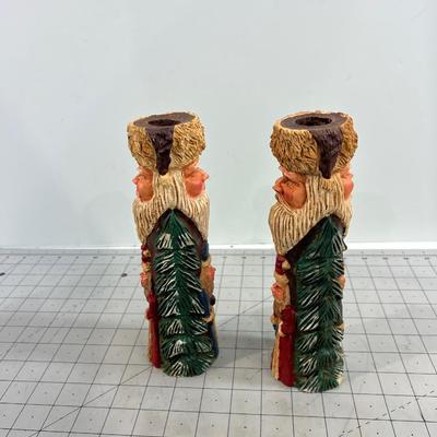 Pair of Resin SANTA Candle Sticks 
