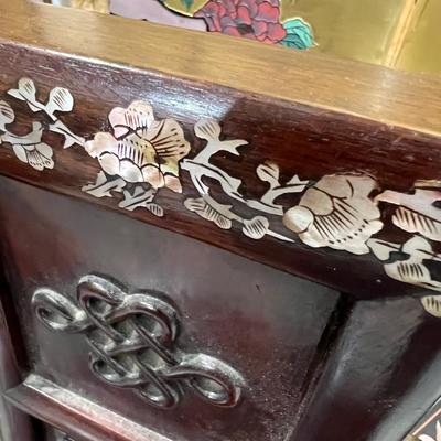 2 Mother of Pearl Inlay Chairs Wood Asian Hardwood 