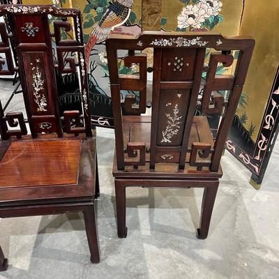 2 Mother of Pearl Inlay Chairs Wood Asian Hardwood 