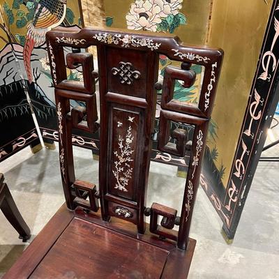 2 Mother of Pearl Inlay Chairs Wood Asian Hardwood 
