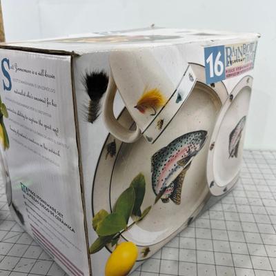 Rainbow Trout  Folkcraft DISHES NEW in the Box 16 Pieces