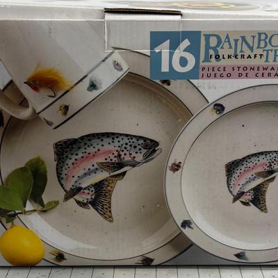 Rainbow Trout  Folkcraft DISHES NEW in the Box 16 Pieces