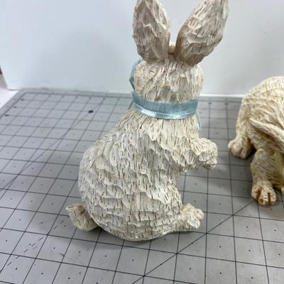 4 Lovely Resin BUNNY Sculptures, New 