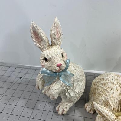 4 Lovely Resin BUNNY Sculptures, New 