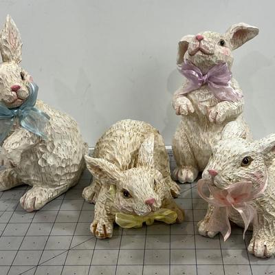 4 Lovely Resin BUNNY Sculptures, New 