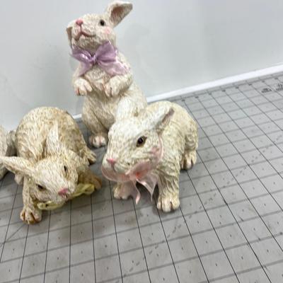 4 Lovely Resin BUNNY Sculptures, New 