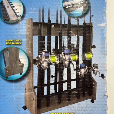 Rush Creek 16 Rod Fishing Pole Holder NEW Double Sided Rack