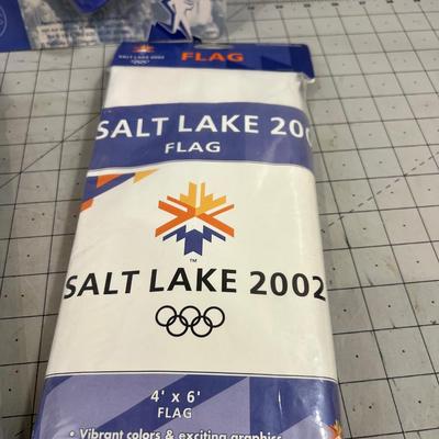 A bit of Olympic Memoribilia:2 Flags, Torch and Rattle 