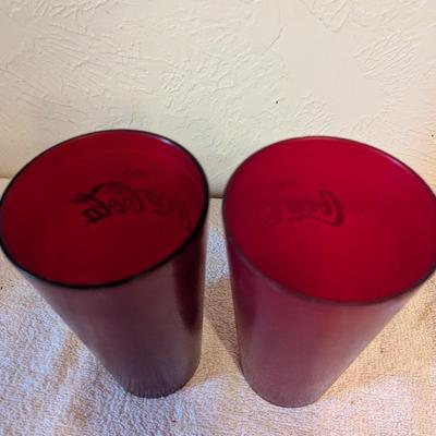 Coca Cola classic logo ruby red plastic tumblers