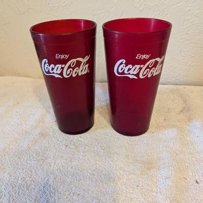 Coca Cola classic logo ruby red plastic tumblers