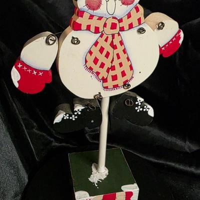 Hand-Painted Wooden Snowman Figure – 12" Folk Art Christmas Decor
