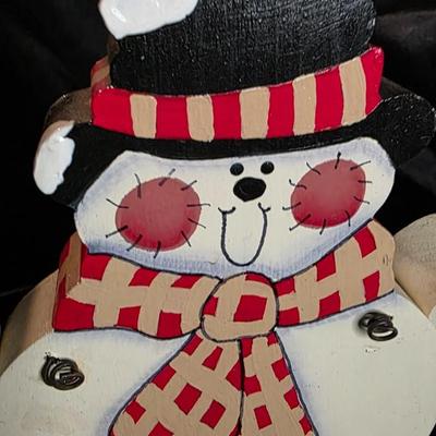 Hand-Painted Wooden Snowman Figure – 12" Folk Art Christmas Decor