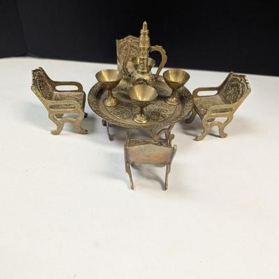 Miniature Brass Oriental Table & Chairs Set