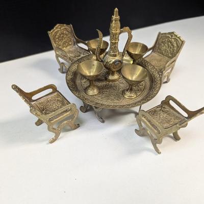 Miniature Brass Oriental Table & Chairs Set