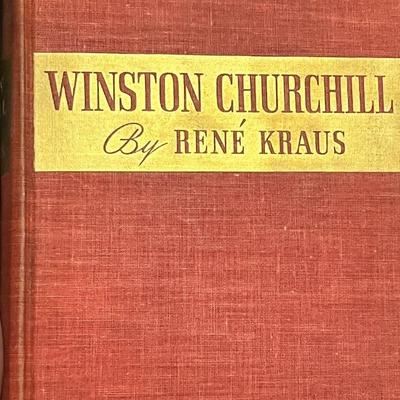 Sale Photo Thumbnail #73: Vintage 1941 second-edition hardcover biography of Winston Churchill by René Kraus. Attractive red cloth binding with gold title plate. WWII-era printing in solid readable condition with expected wear from age. No dust jacket. Nice addition for collector
