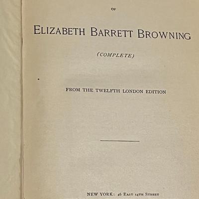 Sale Photo Thumbnail #81: Vintage Poetical Works of Elizabeth Barrett Browning, published by Thomas Y. Crowell & Co., Aston Edition. Beautiful cranberry-red cloth binding with gilt spine and embossed laurel wreath cover stamp. From the Twelfth London Edition. Charming late-19th-ce