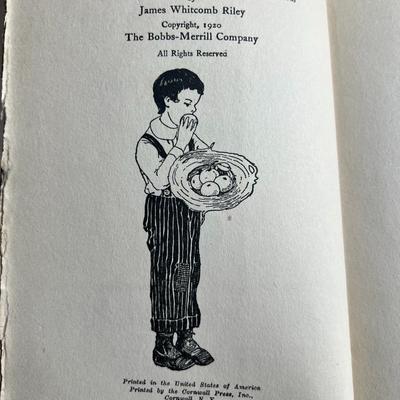 Sale Photo Thumbnail #90: Vintage hardcover printing of Riley’s classic Hoosier poetry. Clean interior, tight binding, light shelf wear. Charming period illustrations by Cornwall Press. A nice collectible vintage poetry volume.