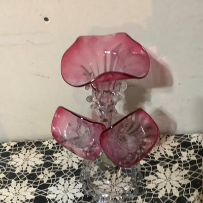 Sale Photo Thumbnail #267: Cranberry glass flower holder