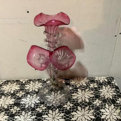 Sale Photo Thumbnail #265: Cranberry glass flower holder