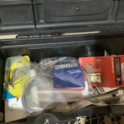 Sale Photo Thumbnail #443: Black hard plastic tool box with hardware.