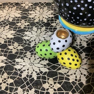 Sale Photo Thumbnail #344: You get Dept 56 large teapot, bunny tray with Easter eggs, and three egg candle holder.