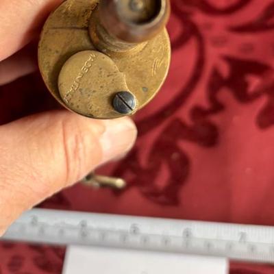 Vtg Brass Reproduction, Black Powder Flask/Horn Embossed W/Cannon & Flags Empty!