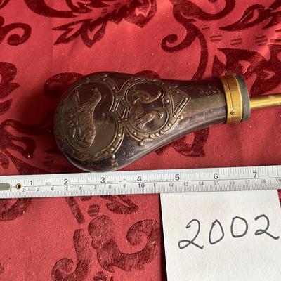 Replica 19th Century Embossed Metal Gun Powder Flask Hunting Dog Bird