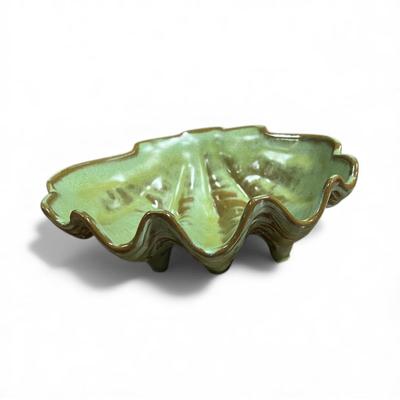 Frankoma Sea Clam Footed Bowl- Green Prairie Glaze - Mint Condition!