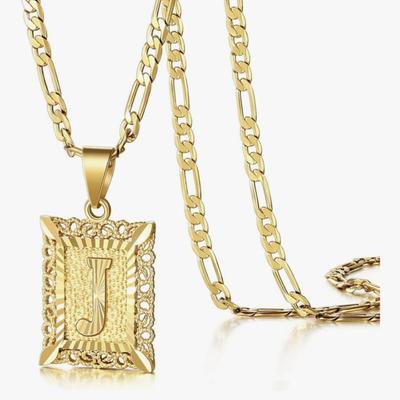 14K Gold Plated Square Capital Monogram Necklace