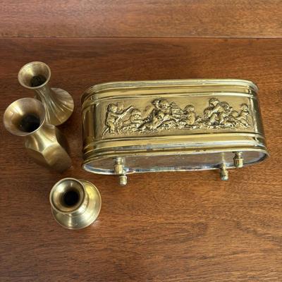 Brass Oval Planter & Bud Vases (K-SF)