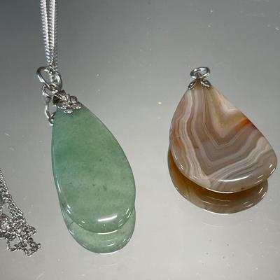 Tear drop stone and agate pendant 925 necklace