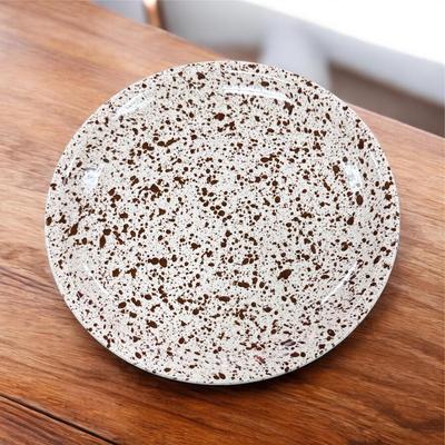 Sale Photo Thumbnail #115: Paden City Pottery Brown Splatterware  "Confetti" Dinnerware  Total of 9 Pieces.  Set includes 5-9.5" Plates, 1- 8" Bowl, !-9" Bowl with small chip on the underside (See Photo), 1- Large 13" Round Platter, 1- Large 14" Oval Platter