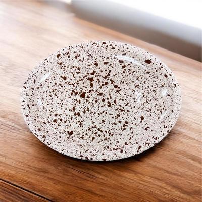 Sale Photo Thumbnail #114: Paden City Pottery Brown Splatterware  "Confetti" Dinnerware  Total of 9 Pieces.  Set includes 5-9.5" Plates, 1- 8" Bowl, !-9" Bowl with small chip on the underside (See Photo), 1- Large 13" Round Platter, 1- Large 14" Oval Platter